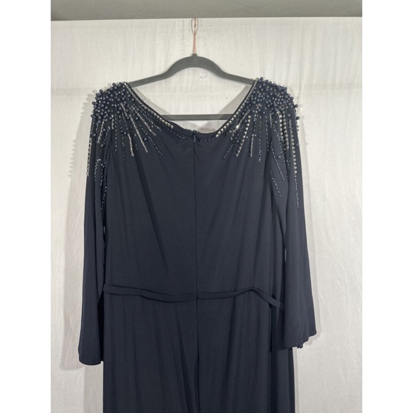 NWT $398 Mac Duggal [ 18 ] Embellished Accents‎ Faux Wrap Jersey Gown Blue - Picture 14 of 15